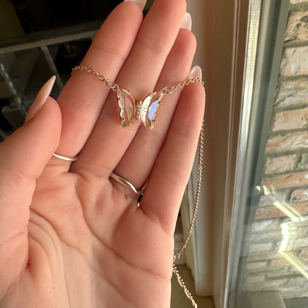 NWT Clear Butterfly Necklace